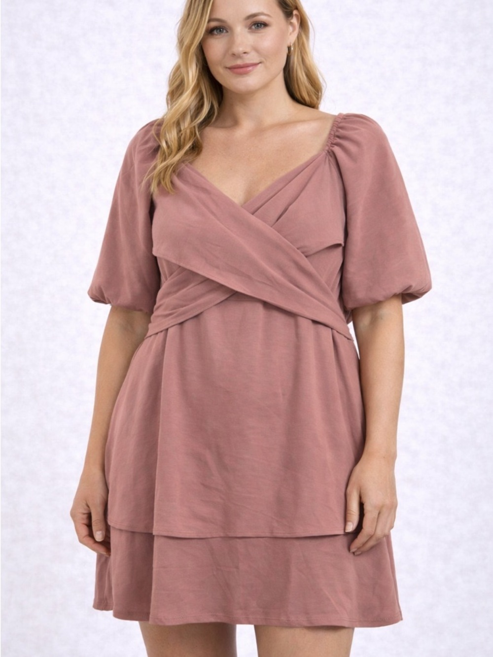 Women’s Plus Size Mauve Semi Puff-Sleeve Dress - Size 4X